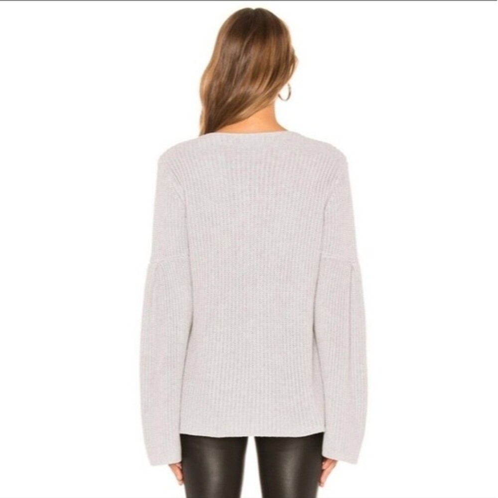 Lovers & Friends Addison gray ribbed knit flared sleeve v cut neckline sweater - Picture 3 of 10